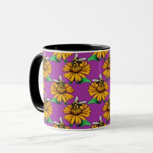 Caneca Abeelha no Design de Padrão de Flor de Girassol Ro