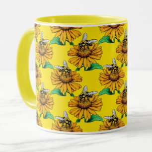 Caneca Abeha no Design de Padrão de Flor de Girassol Amar