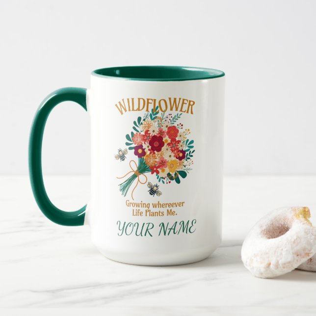 Caneca Abeja Flor Silvestre Crescendo Onde a Vida Me Plan (Com Donut)