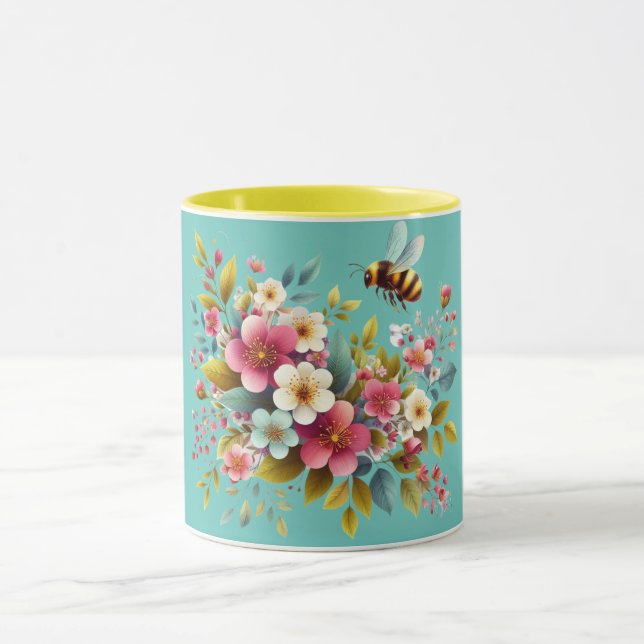 Caneca Abelha Primavera/Floral colorida (Centro)
