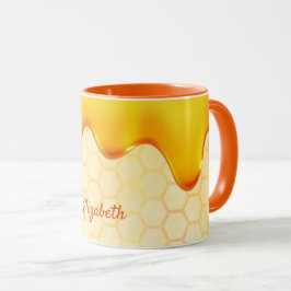Caneca Abelhas amarelas brancas pingando mel
