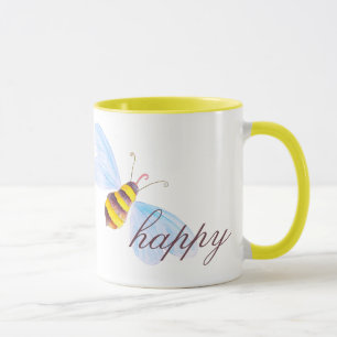 Caneca Abelhas brancas, cor amarela ou texto personalizad