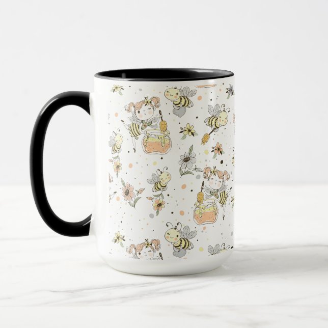 Caneca Abelhas De Mel, Fadas E Bebês Em Padrões Sem Olhos (Esquerda)