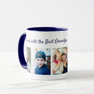 Caneca Abençoado com o Melhor Avô 5 Colagem de Fotos Azul