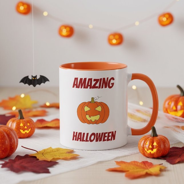 Caneca Abóbora Assustadora Fofa Personalizada de Hallowee (Criador carregado)