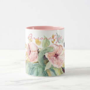 Caneca Abóbora azul queda floral aquarela outono elegante