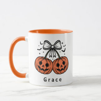 Caneca Abóbora Cerejas Coquette Halloween Personalizado