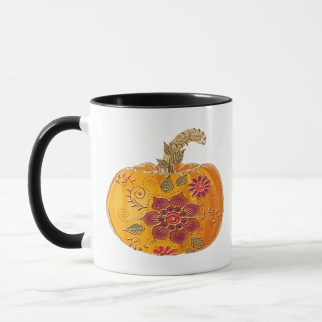 Caneca Abóbora Com Flores (Esquerda)