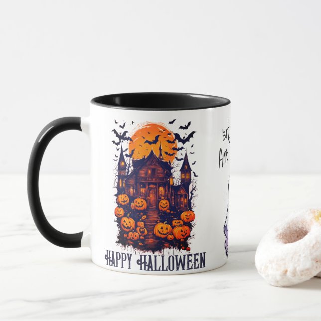 Caneca Abóbora De Casa Assombrada E Fantasma (Com Donut)