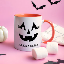 Caneca Abóbora de Cílios Fofos Nome Halloween