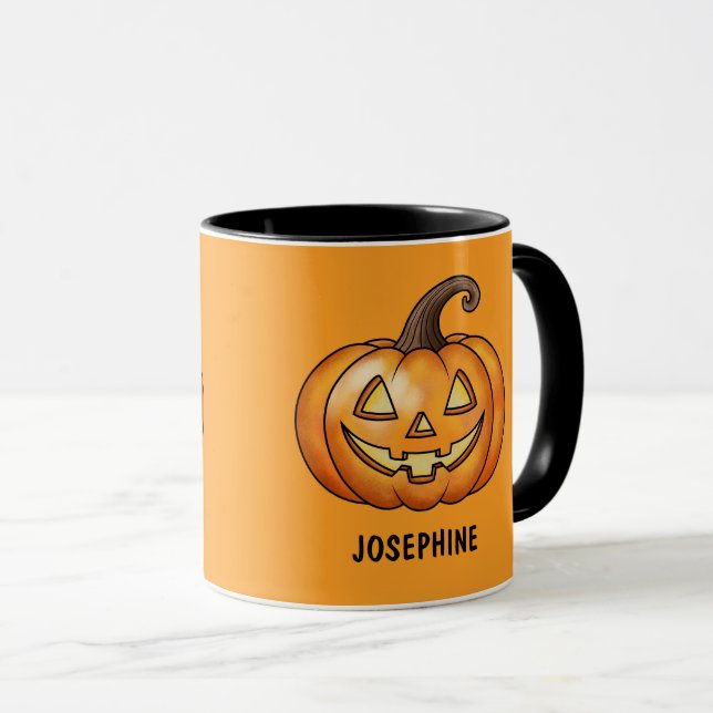 Caneca Abóbora de Desenho Animado Laranja com Nome Person (Frente Esquerda)
