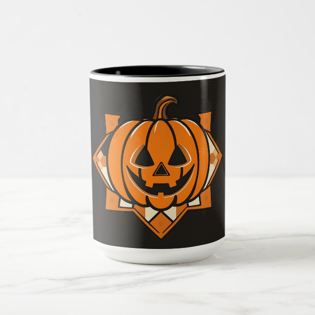 Caneca Abóbora de Halloween Geométrica (Centro)