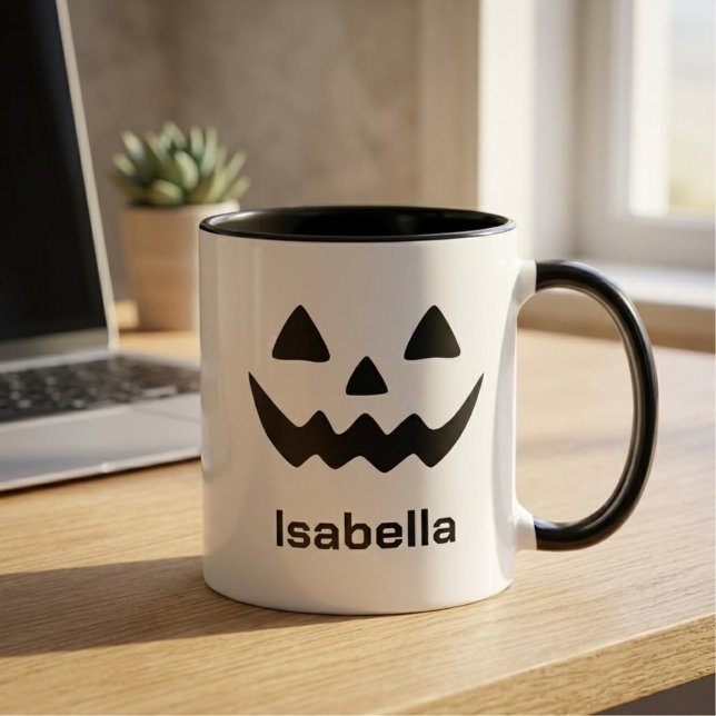 Caneca Abóbora de Halloween Personalizada com Rosto de Ja (Criador carregado)