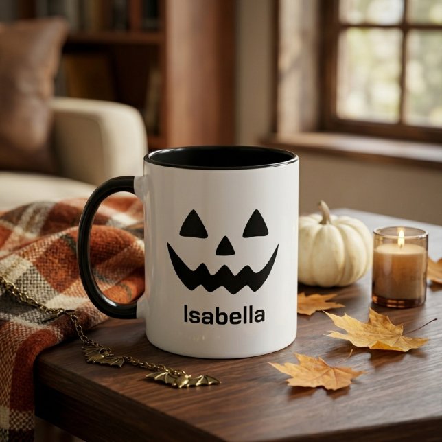Caneca Abóbora de Halloween Personalizada com Rosto de Ja (Criador carregado)