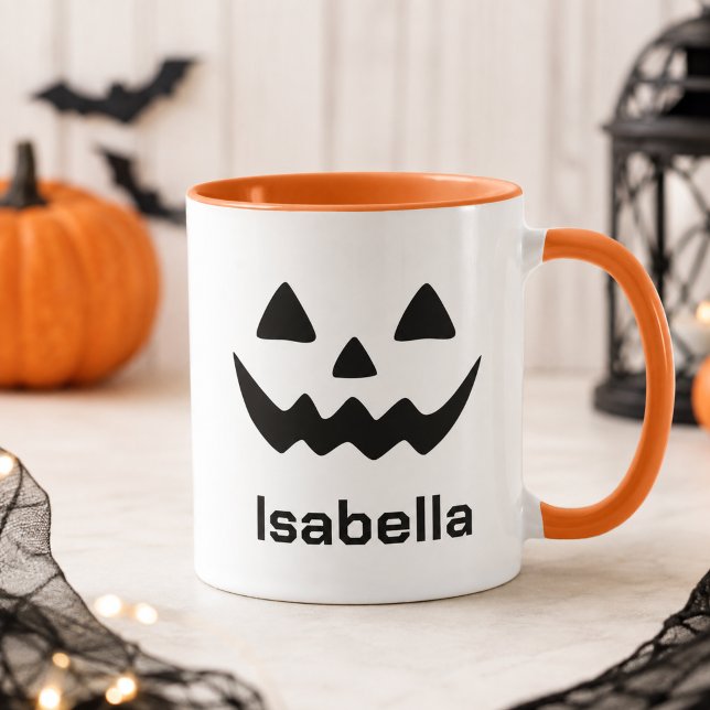 Caneca Abóbora de Halloween Personalizada com Rosto de Ja (Criador carregado)
