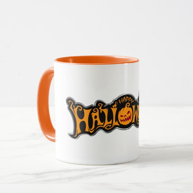 Caneca Abóbora de Olhos Rubis Moldura Prateada Feliz Hall (Frente Esquerda)