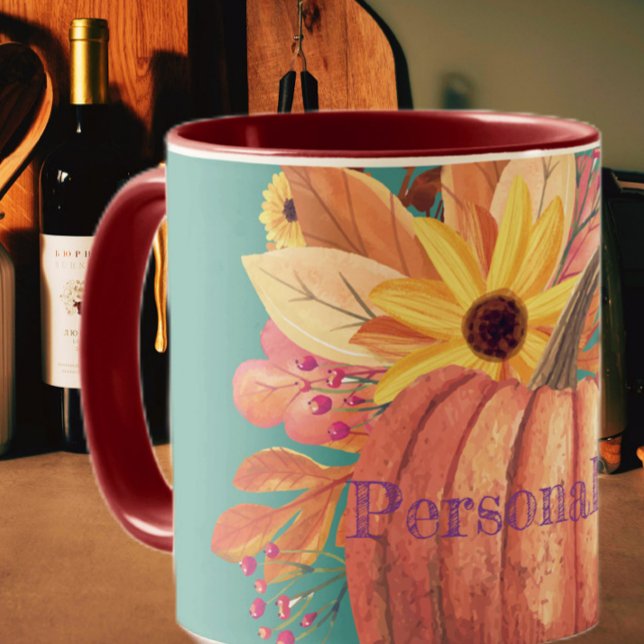 Caneca Abóbora-de-outono, laranja-e-lacete floral (Criador carregado)