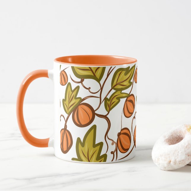 Caneca   Abóbora Desenho à Mão Outono (Com Donut)