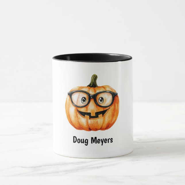 Caneca Abóbora Festiva de Halloween Nome Personalizado (Centro)