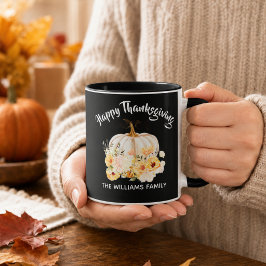 Caneca Abóbora Floral Personalizada Feliz Dia de Ação de 
