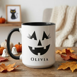 Caneca Abóbora Fofo Rosto Feminino Halloween Personalizad