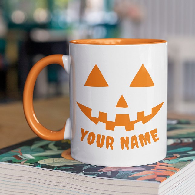 Caneca Abóbora Laranja Personalizada de Halloween Seu Nom (Criador carregado)