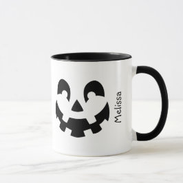 Caneca Abóbora Preta e Branca com Nome no Rosto no Hallow