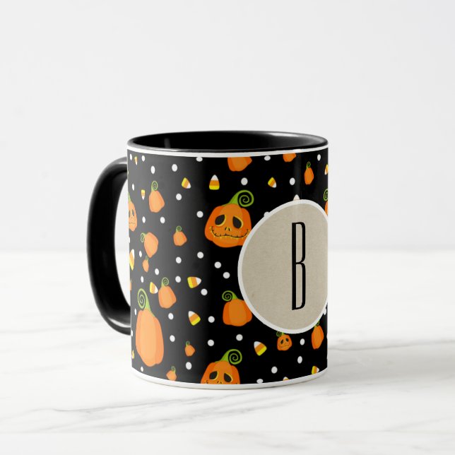 Caneca Abóboras de Halloween Padrão Caprichoso Personaliz (Frente Esquerda)