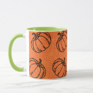 Caneca Abóboras de Outono em Design de Denim Laranja