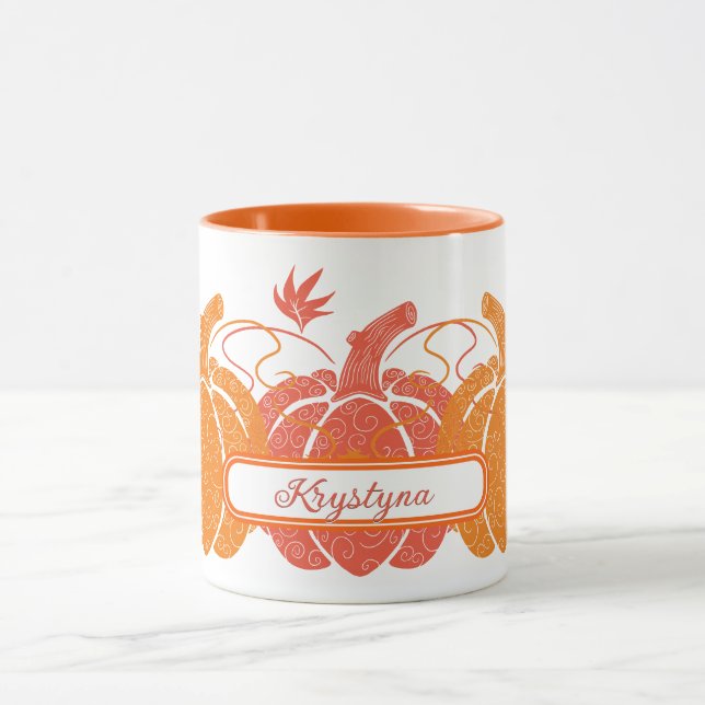 Caneca Abóboras Laranja com Nome Personalizado Presente d (Centro)