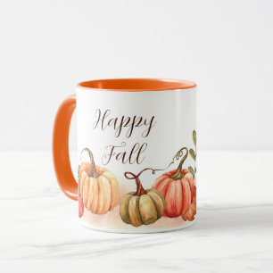 Caneca Abóboras outonais em aquarela com texto personaliz
