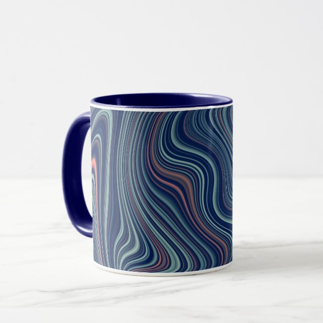 Caneca Abstração da Agitação de Onda Azul e Pêssego (Frente Esquerda)