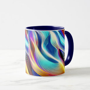 Caneca Abstração da onda branca amarela-rosa-rosa-azul