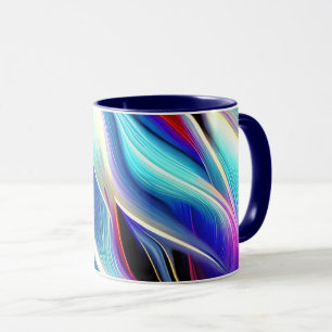 Caneca Abstração da onda branca amarela-rosa-rosa-azul