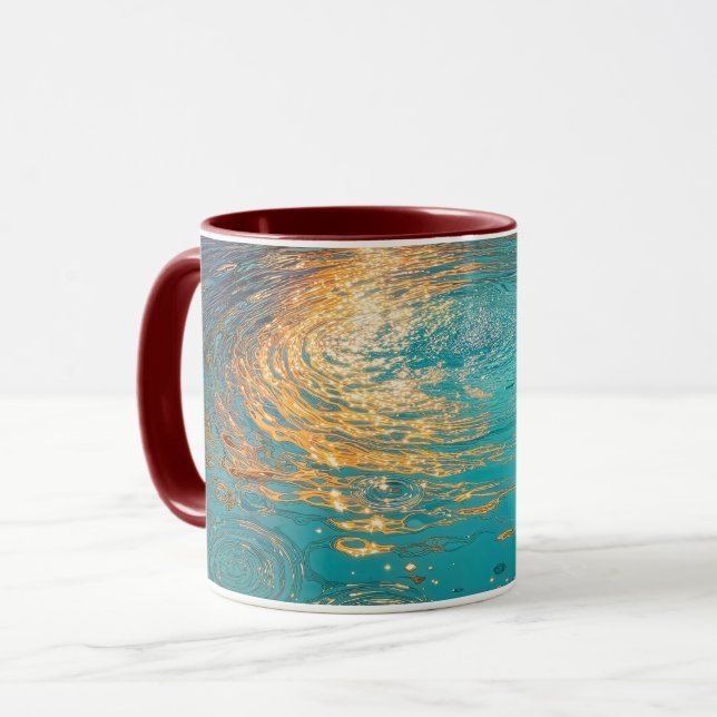 Caneca Abstract Aqua Waves with Golden Sunlight (Frente Esquerda)