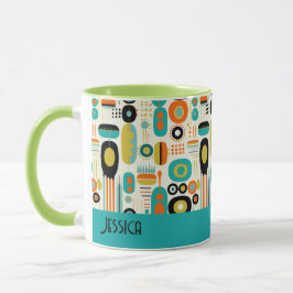 Caneca Abstract Pattern Vibrant Mid Century Modern Name 