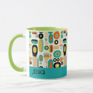 Caneca Abstract Pattern Vibrant Mid Century Modern Name 