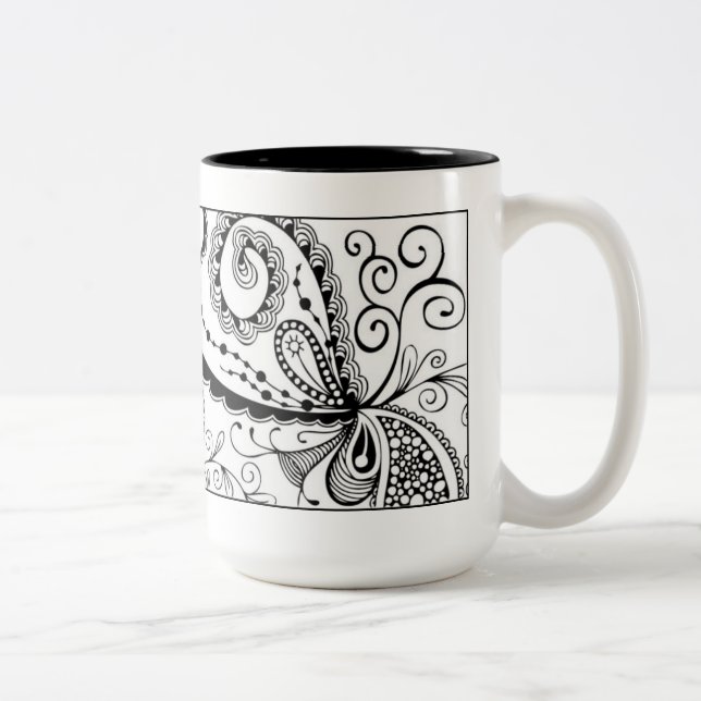 Caneca abstrata do Doodle em preto e branco (Direita)