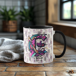 Caneca Abstrato a preto Monograma Mug - C para Chris