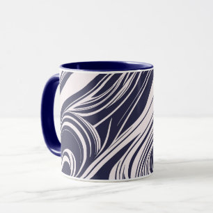 Caneca Abstrato azul escuro e cinza espirais líquidas des