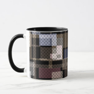 Caneca Abstrato, bege, preto, xadrez