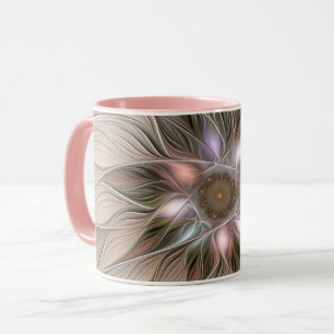 Caneca Abstrato Beige Brown Floral Fractal de Flor Joyful