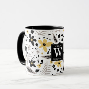 Caneca Abstrato Black Yellow Cinza Floral Sem Costura Pad