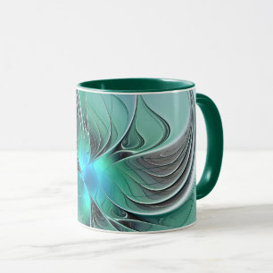 Caneca Abstrato com Arte Fractal Azul, Moderna