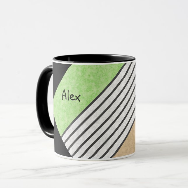 Caneca Abstrato cores modernas bege mint verde branco pre (Frente Esquerda)