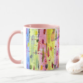 Caneca Abstrato de Aquarela de Linhas Coloridas