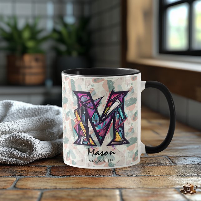 Caneca Abstrato de bolor Monograma Mug - M para Mason (Criador carregado)