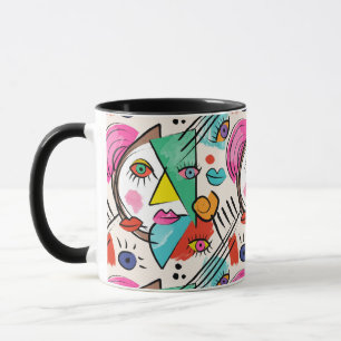 Caneca Abstrato de Cubismo Moderno Artsy Enfrenta Arte