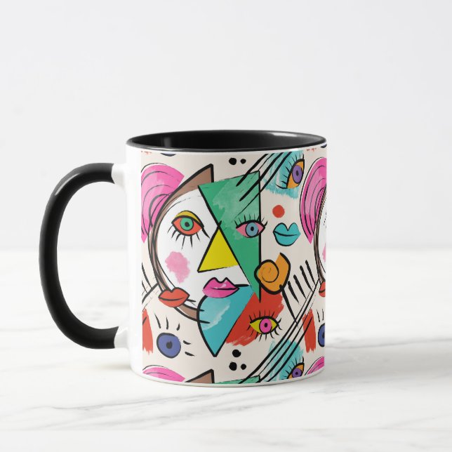 Caneca Abstrato de Cubismo Moderno Artsy Enfrenta Arte (Esquerda)