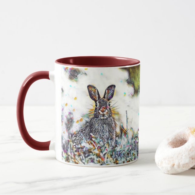 Caneca Abstrato de garota feita nos EUA-Bunnies! (Com Donut)